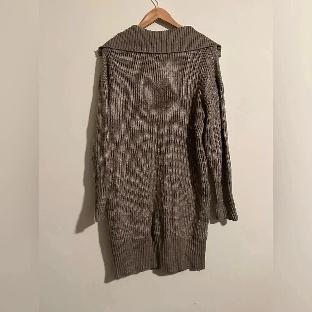 CUPCAKES & CASHMERE Ribbed Sweater Dress 1/4 Zip Brown Large - Picture 4 of 4